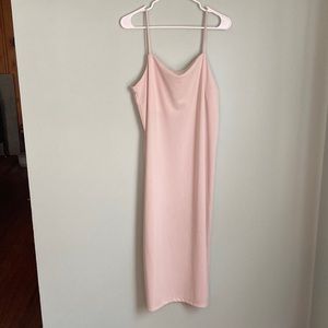 H&M cream maxi slit silk dress size large.